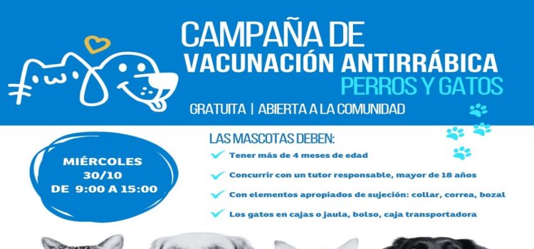 Se realizará una nueva Campaña Gratuita de Vacunación Antirrábica para Perros y Gatos en la Facultad de Bromatología UNER