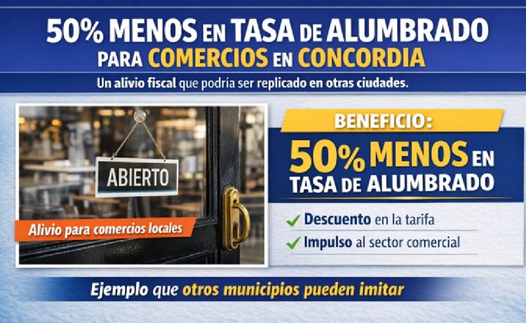 Concordia habilitó un descuento del 50% en la Tasa de Alumbrado para comercios: una medida de alivio fiscal que podría replicarse en otros municipios