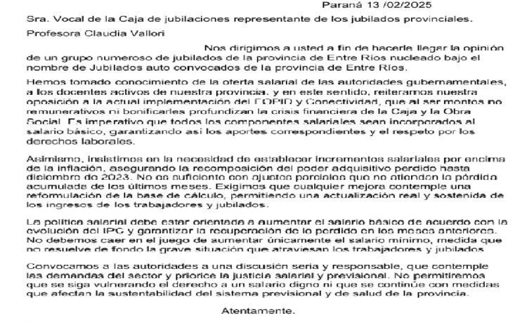 Jubilados autoconvocados entrerrianos expresaron su malestar