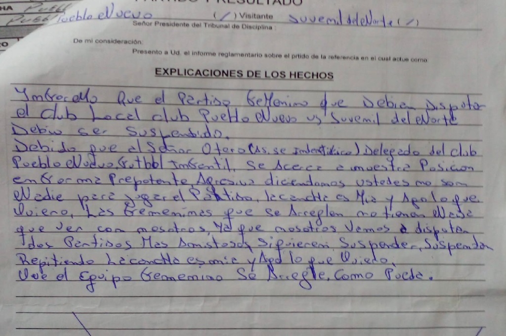 Dijo "la cancha es mía" y suspendió un partido de fútbol femenino que debía jugarse en Pueblo Nuevo