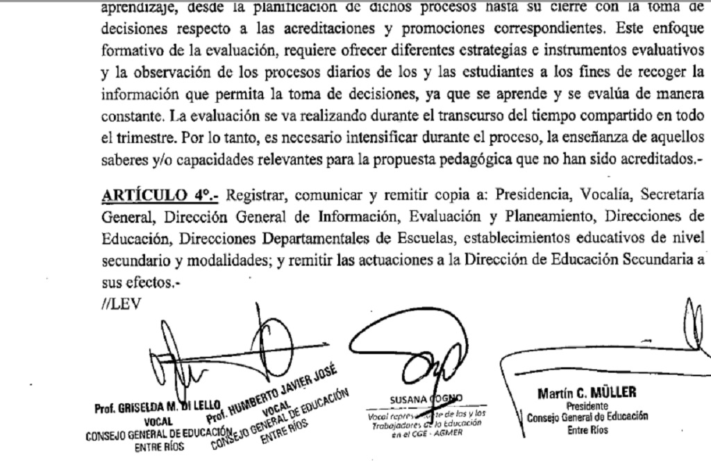 Por Resolución, en Entre Ríos los docentes no pueden calificar con menos de 4 a los estudiantes del secundario