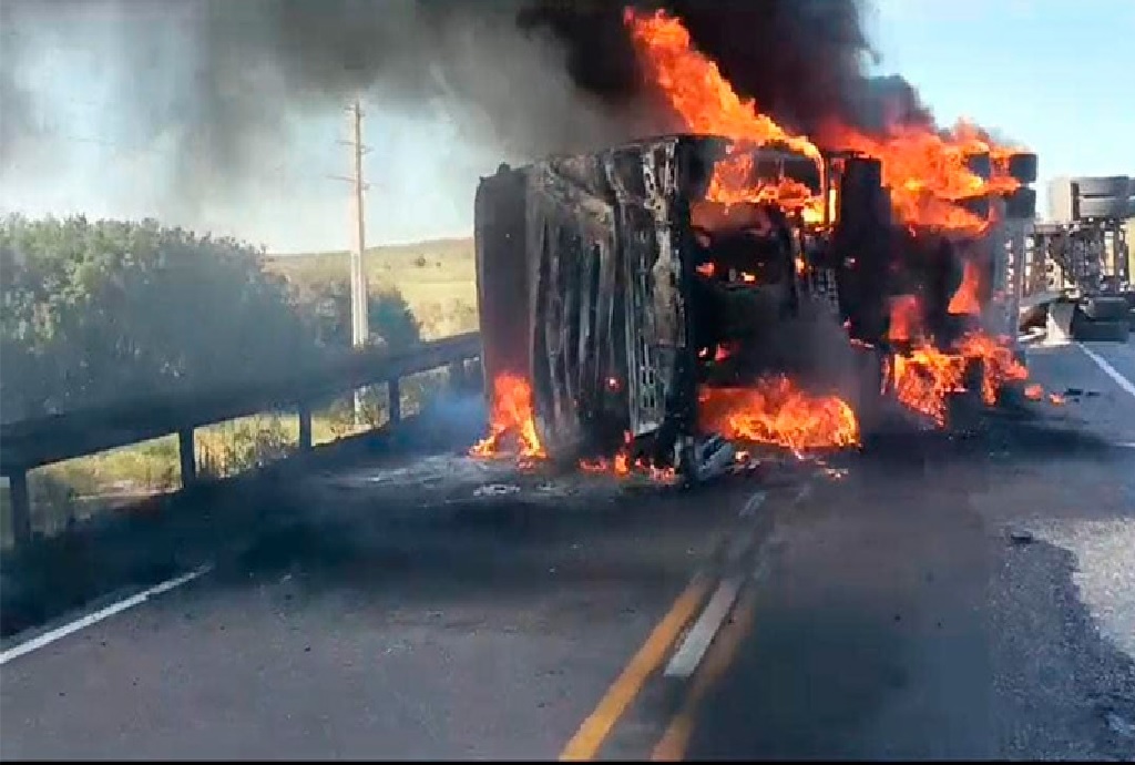Un camionero murió al incendiarse el transporte con rollos de madera con destino a UPM